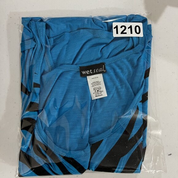Y2K Vintage Wet Seal Womens M Blue Zebra Print Tank Top Made In USA Flowy Beachy - Picture 11 of 11